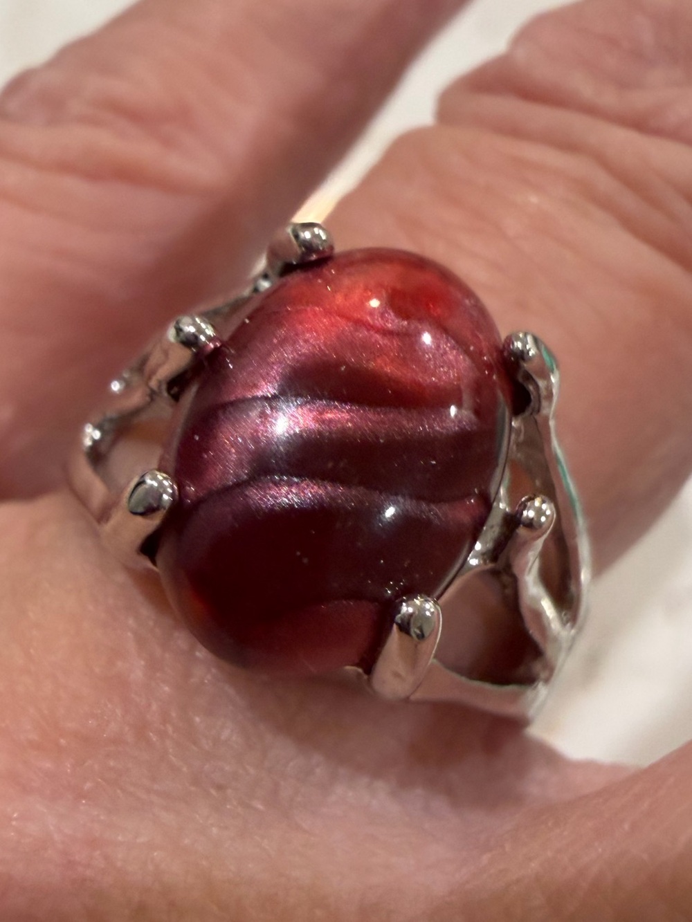 Sterling tone Red Cat's Eye Statement Ring